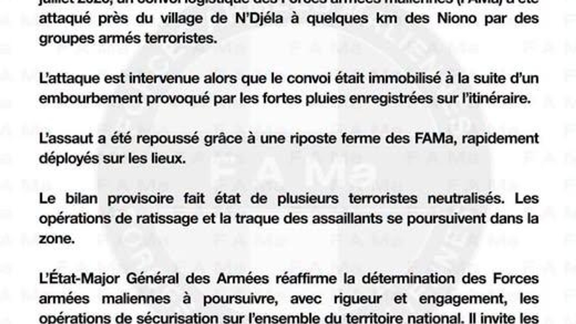 Au Mali, les FAMa ont repoussé une attaque terroriste qui a visé un convoi logistique de l'armée Au Mali, les FAMa ont repoussé une attaque terroriste qui a visé un convoi logistique de l'armée - Sputnik Afrique, 1920, 13.07.2026