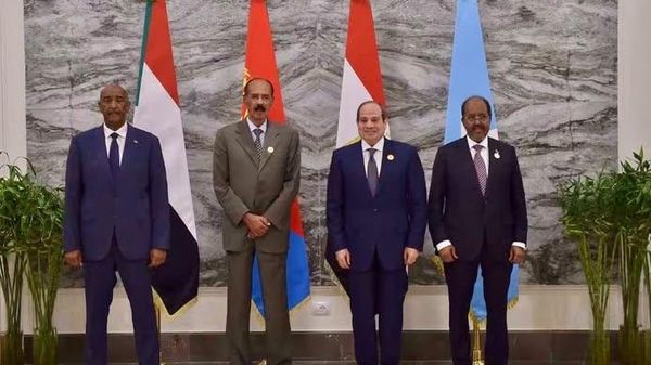 Egypt's President Abdel Fattah El‑Sisi, Eritrea's President Isaias Afwerki, Somalia's President Hassan Sheikh Mohamud, and Chairman of the Transitional Sovereignty Council of Sudan General Abdel Fattah Al‑Burhan, October 4, 2026, New Alamein City. - Sputnik Africa