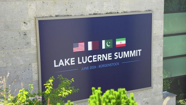 A sign at the entrance to the Burgenstock Resort in Obbuergen, near Lucerne, in Switzerland - Sputnik Africa