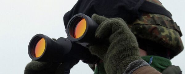 A Ukrainian serviceman looks through binoculars at a checkpoint near Lysychansk in the Lugansk region on January 29, 2015 - Sputnik Afrique