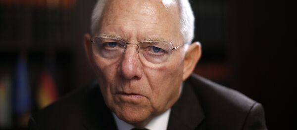 German Finance Minister Wolfgang Schaeuble gives an interview as part of a Reuters Euro Zone Summit, at the finance ministry in Berlin February 2, 2015 - Sputnik Afrique