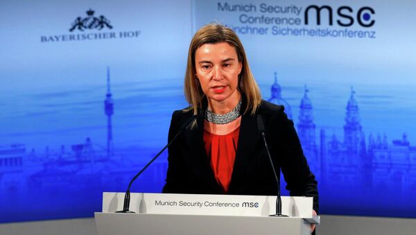 European Union foreign policy chief Federica Mogherini addresses during the 51st Munich Security Conference at the 'Bayerischer Hof' hotel in Munich February 8, 2015 - Sputnik Afrique