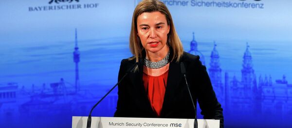 European Union foreign policy chief Federica Mogherini addresses during the 51st Munich Security Conference at the 'Bayerischer Hof' hotel in Munich February 8, 2015 - Sputnik Afrique