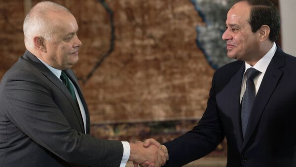 Президент Египта Абдель Фаттах Ас-Cиси дал интервью генеральному директору МИА Россия сегодня Д.Киселеву - Sputnik Afrique