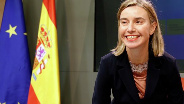 European Union High Representative for Foreign Affairs Federica Mogherini arrives for a joint news conference with Spanish Foreign Minister Jose Manuel Garcia-Margallo at the Foreign Ministry in Madrid February 16, 2015. - Sputnik Afrique
