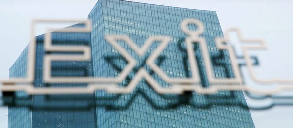 A sign reading 'Exit' stands in front of the headquarters of the European Central Bank (ECB) in Frankfurt - Sputnik Afrique