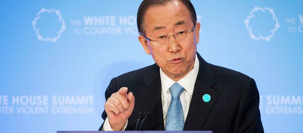 United Nations Secretary General Ban Ki-moon speaks during the White House Summit on Countering Violent Extremism Foreign Fighter Ministerial at the State Department in Washington February 19, 2015. - Sputnik Afrique