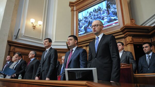 Министры в правительственной ложе на первом заседании новоизбранной Верховной рады Украины в Киеве - Sputnik Afrique