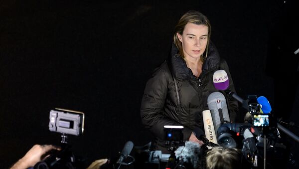 EU High Representative for Foreign Affairs and Security Policy Federica Mogherini delivers a statment to journalists upon her arrival to attend nuclear talks in Lausanne on March 28, 2015. - Sputnik Afrique