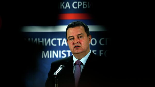 Serbia's Minister for Foreign Affairs and Organization for Security and Co-operation in Europe (OSCE) Chairperson-in-office for 2015 Ivica Dacic speaks during a press conference in Belgrade, Serbia, Sunday, Feb. 1, 2015 - Sputnik Afrique