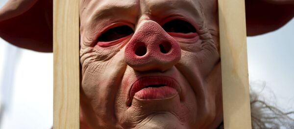 A protester in costume takes part in a demonstration against the Transatlantic Trade and Investment Partnership (TTIP) in Munich - Sputnik Afrique