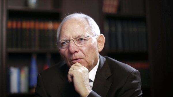 German Finance Minister Wolfgang Schaeuble gives an interview as part of a Reuters Euro Zone Summit, at the finance ministry in Berlin February 2, 2015 - Sputnik Afrique