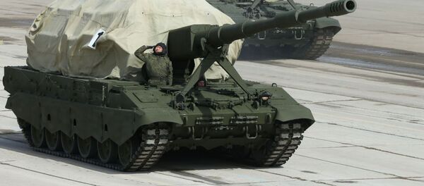 Des obusiers automoteurs Koalitsiya-SV lors d'une répétition du défilé de la Victoire dans la région de Moscou - Sputnik Afrique