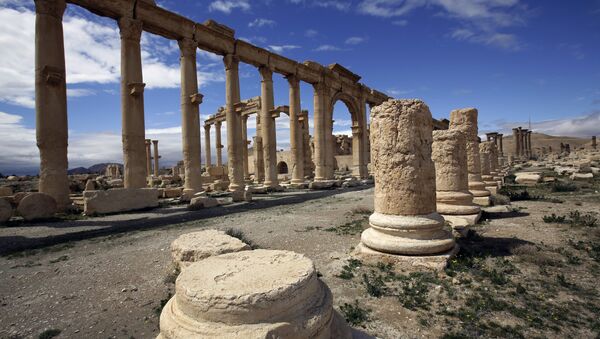 A file picture taken on March 14, 2014 shows a partial view of the ancient oasis city of Palmyra, 215 kilometres northeast of Damascus. Islamic State group fighters advanced to the gates of ancient Palmyra on May 14, 2015 - Sputnik Afrique