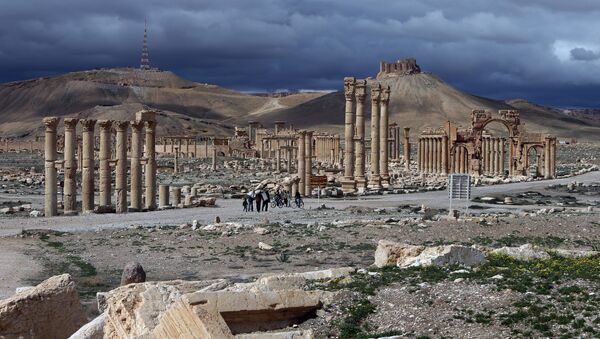 The citadel (background) of the ancient oasis city of Palmyra, 215 kilometres northeast of Damascus - Sputnik Afrique