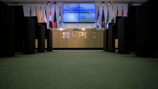 The press conference room of the OPEC (Organization of the Petroleum Exporting Countries) is seen at the organization's headquarter on the eve of the 164th OPEC meeting in Vienna, Austria on December 3, 2013 - Sputnik Afrique