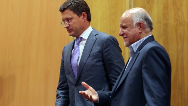 Le ministre russe de l'Energie Alexandre Novak et le ministre iranien du Pétrole Bijan Namdar-Zanganeh, septembre 2014. - Sputnik Afrique