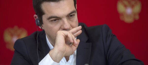 Le premier ministre grec Alexis Tsipras lors d'une conférence de presse à Moscou, avril 2015 - Sputnik Afrique
