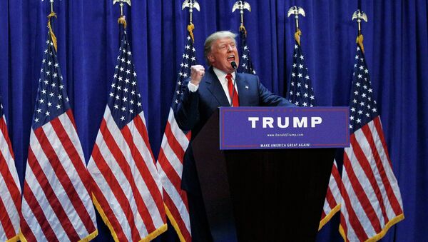 US Republican presidential candidate, real estate mogul and TV personality Donald Trump formally announces his campaign for the 2016 Republican presidential nomination during an event at Trump Tower in New York June 16, 2015 - Sputnik Afrique