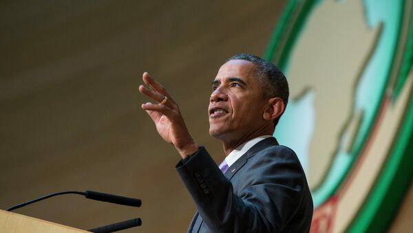 US President Barack Obama delivers a speech to the African Union, Tuesday, July 28, 2015, in Addis Ababa, Ethiopia - Sputnik Afrique
