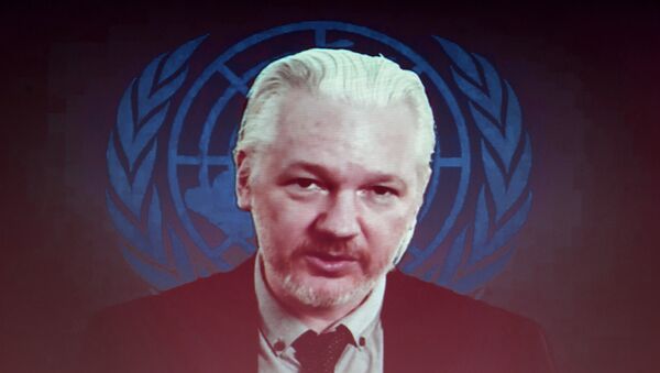 WikiLeaks founder Julian Assange seen on a screen speaking via web cast - Sputnik Afrique