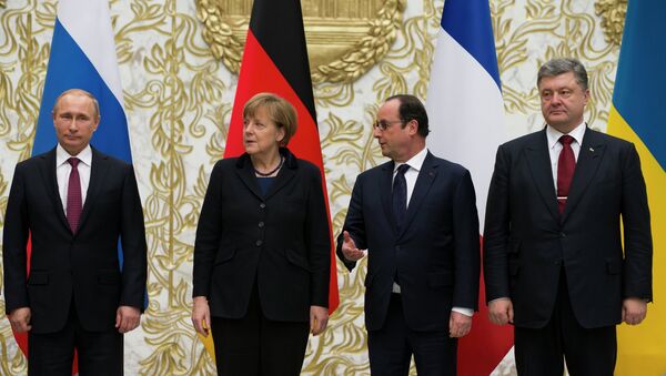 Poutine, Hollande, Merkel et Porochenko - Sputnik Afrique