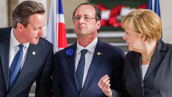 David Cameron, Francois Hollande et Angela Merkel - Sputnik Afrique