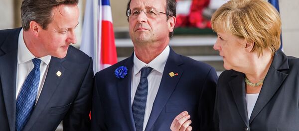 David Cameron, Francois Hollande et Angela Merkel David Cameron, Francois Hollande et Angela Merkel - Sputnik Afrique