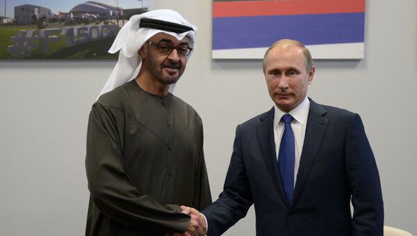 Le président russe Vladimir Poutine et le prince héritier d’Abou Dhabi, Mohammed ben Zayed Al-Nahyane - Sputnik Afrique