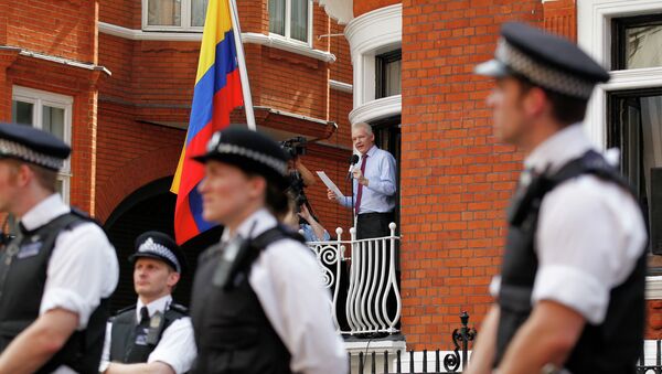 Julian Assange à l'ambassade d'Équateur à Londres - Sputnik Afrique