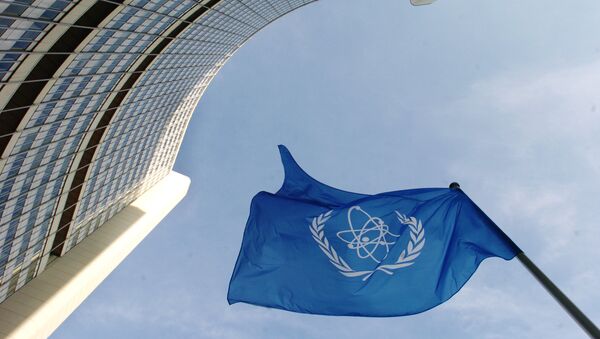 IAEA flag flatters in the wind in front of the International Atomic Energy Agency headquarers in UN city in Vienna - Sputnik Afrique