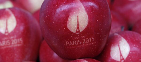 Une pomme marquée avec le logo de la Conférence mondiale sur les changements climatiques 2015 - Sputnik Afrique