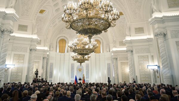 le président russe Vladimir Poutine devant l'Assemblée fédérale du pays - Sputnik Afrique