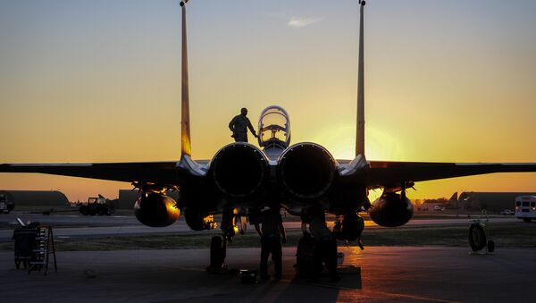 U.S. Air Force F-15E Strike Eagle sits after shortly landing Nov. 12, 2015, at Incirlik Air Base, Turkey - Sputnik Afrique