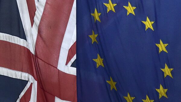 Les drapeaux de l'Union Européenne et d'Union britannique - Sputnik Afrique