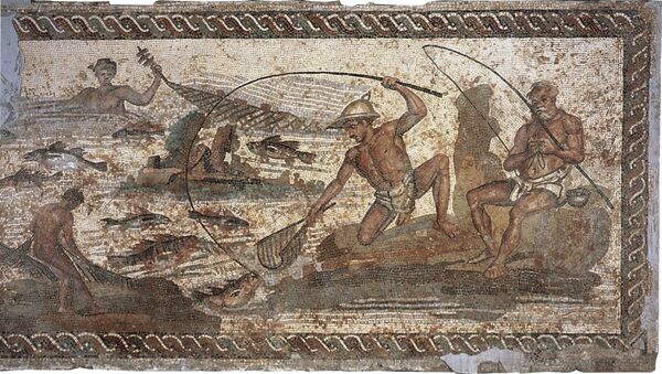 Un pêcheur représenté en mosaïque, période romaine (3ème siècle après J.-C.). Partie de la liste rouge - Sputnik Afrique