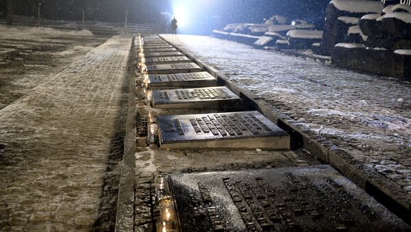 plaques dédiées aux victimes de l'Holocauste,  le camp de concentration nazi Auschwitz-Birkenau - Sputnik Afrique