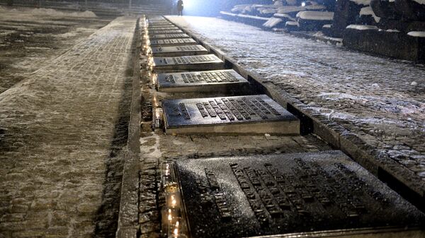 plaques dédiées aux victimes de l'Holocauste,  le camp de concentration nazi Auschwitz-Birkenau - Sputnik Afrique