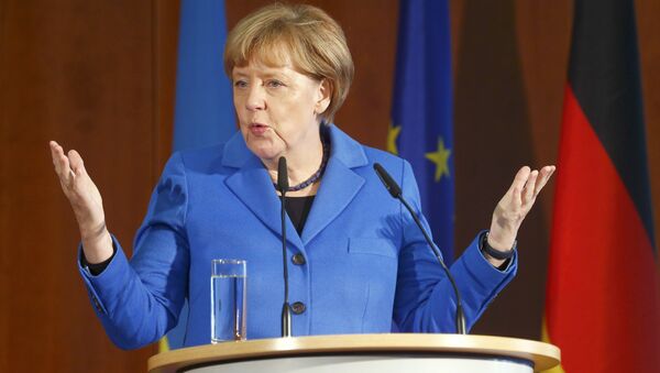 German Chancellor Angela Merkel addresses a Ukrainian-German economic conference in Berlin, Germany, October 23, 2015. - Sputnik Afrique