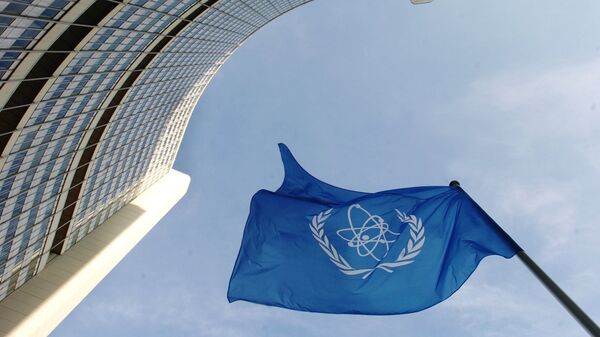 IAEA flag flatters in the wind in front of the International Atomic Energy Agency headquarers in UN city in Vienna, 15 November 2004.  - Sputnik Afrique