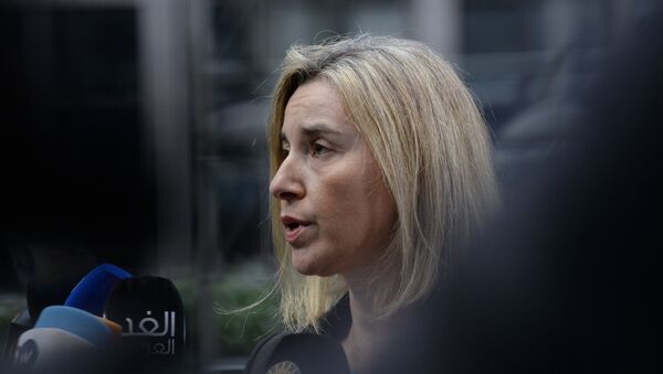 EU foreign policy chief Federica Mogherini speaks to the press - Sputnik Afrique