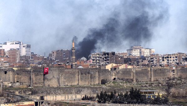 Une photo prise le 3 février 2016 montre des fumées enveloppant le quartier de Sur, à Diyarbakir, suite aux affrontements entre l'armée turque et les milices kurdes - Sputnik Afrique
