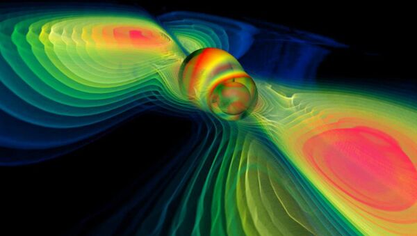 Numerical simulation of two merging black holes performed by the Albert Einstein Institute in Germany: what this rendition shows through colors is the degree of perturbation of the spacetime fabric, the so-called gravitational waves - Sputnik Afrique