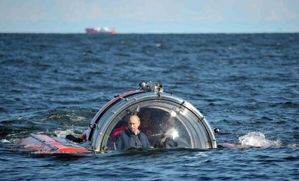 15 juillet 2013. Le président russe, Vladimir Poutine, après une plongée à bord du véhicule sous-marin C-Explorer 5 dans le golfe de Finlande à l’endroit où a été découverte l’épave de la frégate Oleg, qui a coulé en 1869. - Sputnik Afrique