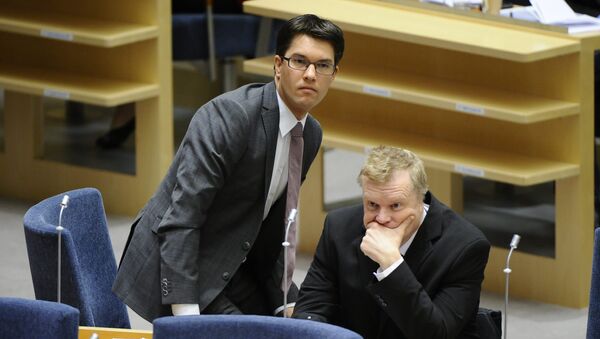 Lars Isovaara (D), et Jimmie Akesson (G). Les Démocrates de Suède - Sputnik Afrique