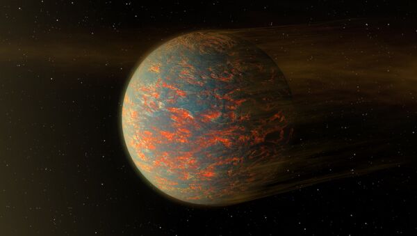This illustration shows one possible scenario for the hot, rocky exoplanet called 55 Cancri e, which is nearly two times as wide as Earth - Sputnik Afrique