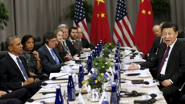 U.S. President Barack Obama (L) meets with Chinese President Xi Jinping (R) at the Nuclear Security Summit in Washington, March 31, 2016. - Sputnik Afrique