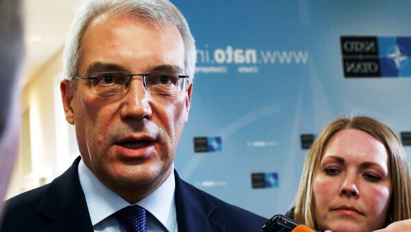 Russian ambassador to NATO Alexander Grushko speaks after a NATO-Russia Council at the Alliance's headquarters in Brussels, Belgium, April 20, 2016. - Sputnik Afrique