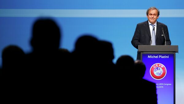 UEFA President Michel Platini delivers his speech during the opening session of the 39th Ordinary UEFA Congress in Vienna March 24, 2015. - Sputnik Afrique