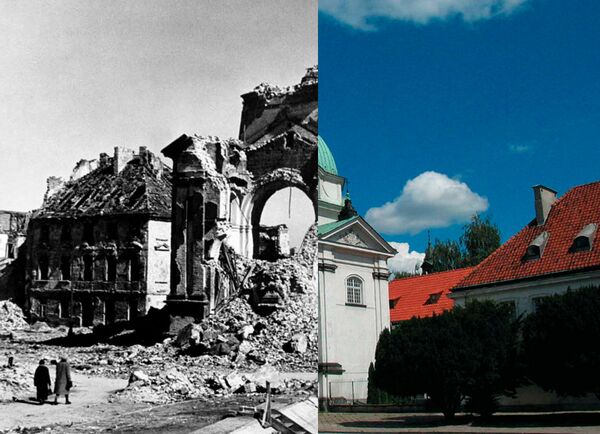 Eglise évangélique, Varsovie, Pologne. 1945 et aujourd'hui. - Sputnik Afrique